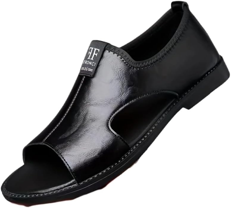 Men's Casual Slip-On Sandals - Black Open Toe Shoes with Rubber Sole, Comfortable for Spring/Summer Outdoor Wear, Strappy Sandals