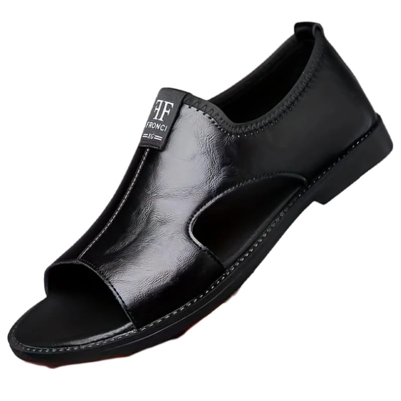 Men's Casual Sandals - Black Open Toe Shoes with Rubber Sole, Comfortable for Spring/Summer Outdoor Wear