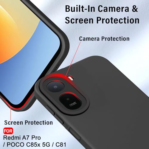 Image of TheGiftKart Liquid Silicon Back Cover Case for Mi Redmi A7 Pro /Poco C85x 5G | Stylish Camera Protection Module | Micro-Fibre Lining Inside | Shockproof Back Cover Case (Silicone, Black)