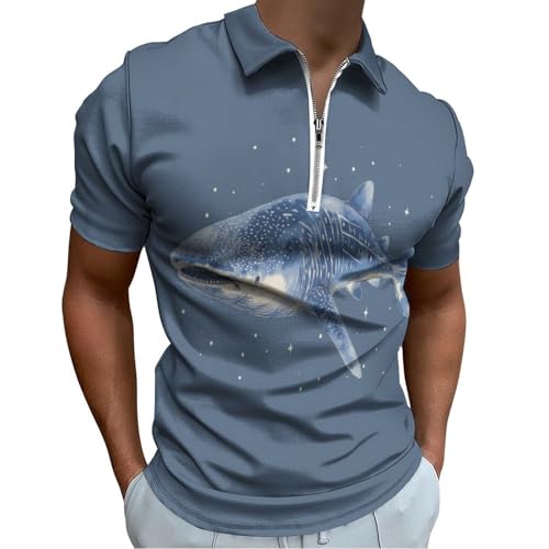 Polo homme à requin-baleine bleu t-shirt zippé manches courtes sport