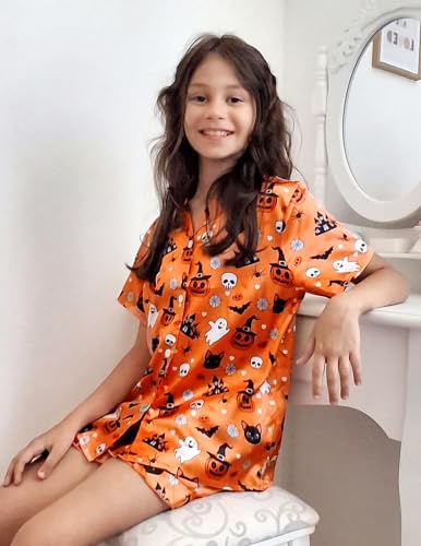 Image of Arshiner Girls Pajamas Silk Satin Pajama Set Button Pjs Ruffle Sleepwear | 2 Piece Nightwear, Silky Soft Lounge for Little & Big Kids, Ideal for Sleeping and Sleepover Party