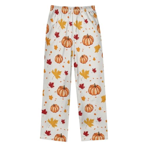 Orange Fall Maple Leaf Pumpkin Boys Pants for Kids Jogger Pants with Pockets S2