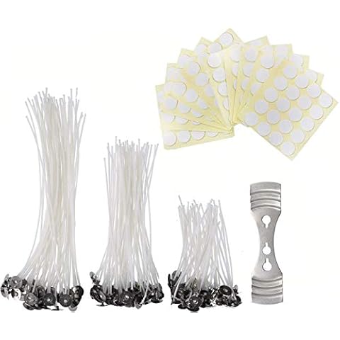 Runya Candle wicks (200 pieces), candle wicks in 3 different sizes (9 cm, 15 cm and 20 cm) - with 200 double-sided dot wick stickers and 1 stainless steel wick fixed holder Cover