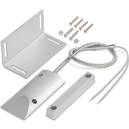 Image of Garage Door Magnetic Contact Sensor, Wired Normally Closed NC Magnetic Switch with Adjustable L Bracket, Heavy Duty Zinc Alloy Contact for Roller Shutter Doors, Alarm and Automation Systems