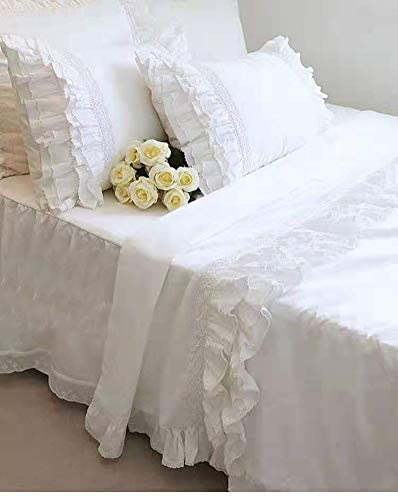 Meaning4 2-Pack White Pillow Shams Shabby Chic Pillowcases With Lace Ruffles Vintage Pillow Covers Cotton Queen Size 20 Inchx30 Inch Luxury Elegant thumb #6
