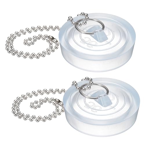sourcing map 2 tapones de drenaje, tapones de PVC para fregadero de tina con anillo para colgar y cadenas de cuentas de 15 pulgadas para bañera, cocina, baño (transparente, 2.1 pulgadas)