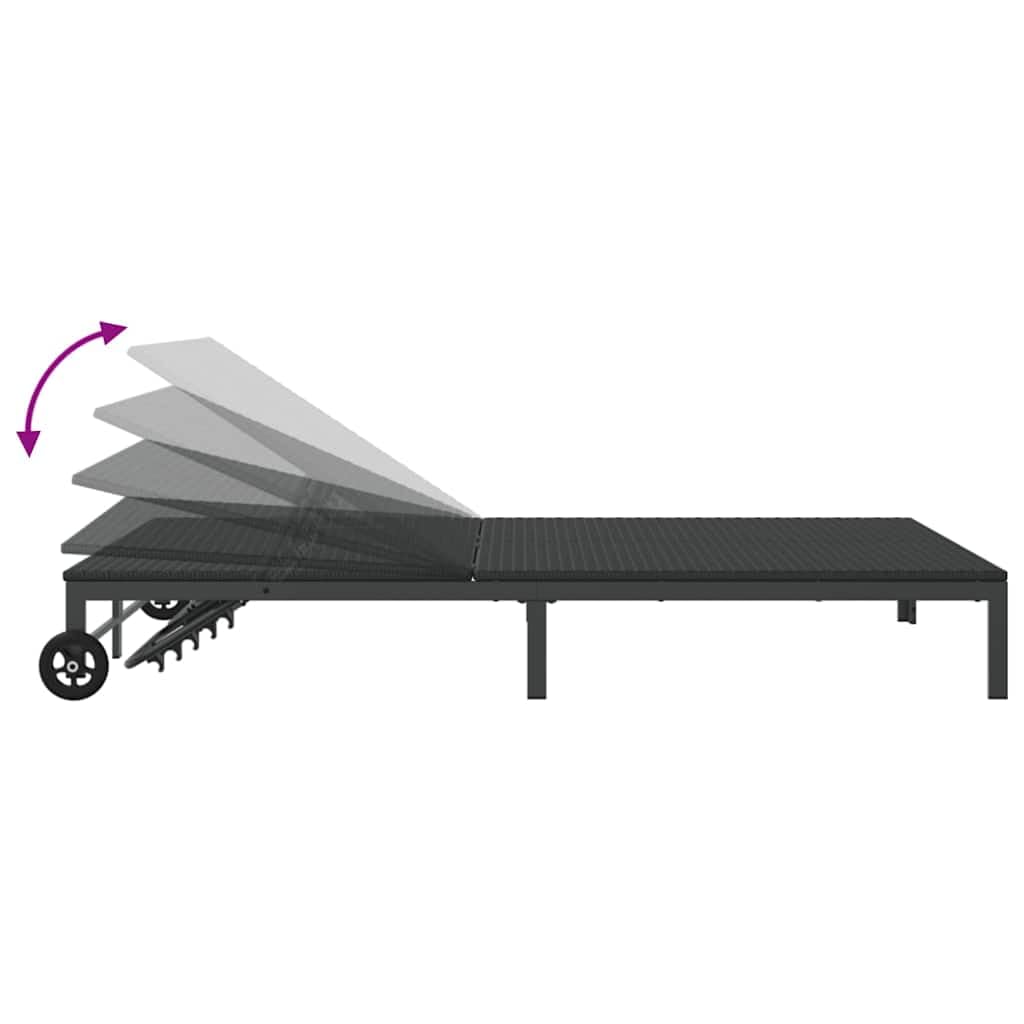 Lettino prendisole nero in polyrattan con schienale regolabile, 206 x 115 x 75 cm, lettino da giardino resistente alle intemperie, per terrazza e balcone, comodo lettino relax con telaio in