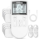 GHTENS 5 in 1 Elettrostimolatore Muscolare Professionale, Ricaricabile 80 Modalità con TENS/EMS/RUSS/IF/DIY Massaggio, 2 Canali, 16 Intensità per Alleviare il Dolore