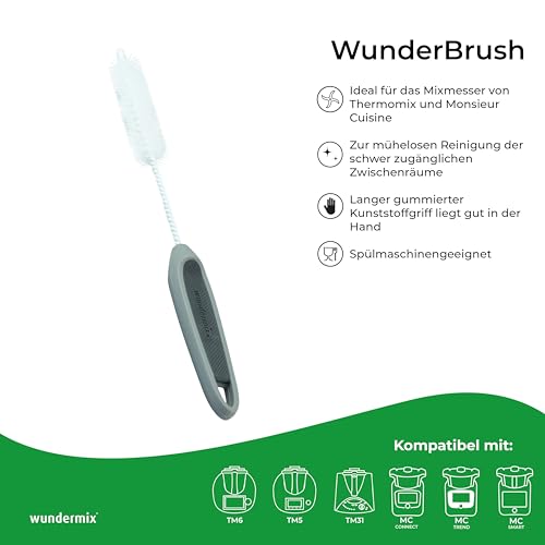 Wundermix - WunderBrush® Messerbürste für deine Küchenmaschine (3er Set, Grau) • Reinigungsbürste für Mixtopfmesser • Mixmesser Spülbürste