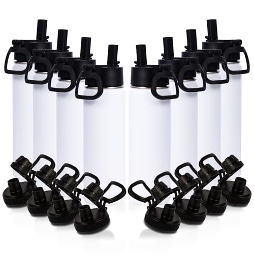 Volhoply 20oz Insulated Stainless Steel Water Bottle with Straw Lid Bulk 8 Pack,Not Suitable for Sublimation,Kids Double Wall Vacuum Cups with Handle,Reusable Outdoor Sports Metal Bottles(White,8) by Volhoply - Used condition - US$60.14