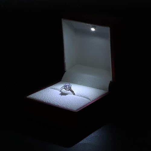 Miniatura 4 de Betued LED light ring box, ring box with LED light, fine workmanship in mini size jewelry display gift box for marriage proposal engagement(Red on