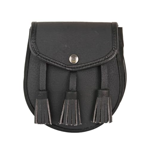 eTrading 7.5" x 6.5" Renaissance Scottish Medieval Faux Leather Sporran Pouch Bag Black