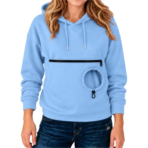 Pet Pouch Hoodie Cat Hoodie with Pouch Dog Carrier Snack Oversized Hoodies Sky Blue L - image 4
