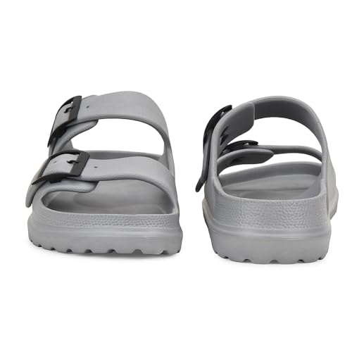 Image of Liberty A-HA COMMIT Slippers for Men - Black, Light Grey & Olive Green | Casual Slip-on Flats /Slippers Footwear - Buckle Closure | Casual Outdoor Chappal, Monsoon, Rainy Season Footwear for Man