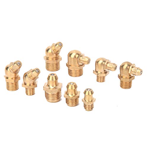 Image of AUNMAS Grease Nipple Kit Zerk Fittings 160 Piece Brass Assortment with M6 M8 M10 Sizes 45 Degree 90 Degree Straight Angles for Automotive Hydraulic Industrial Lubrication Complete