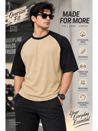 Image of Oversized T Shirt for Men Gym, Gym T Shirts for Men Workout Oversized, Cotton Blend, Color Blocked (Pack of 1)