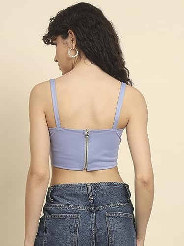 Image of Trend Arrest.ed Women's Stretchable Corset Style Crop Top | Square Neck Sleeveless Zipper Back Body-Hugging Fit | Casual