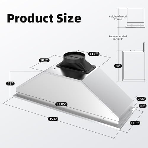 Image of Range Hood Insert 36 inch, Stainless Steel Ductless Kitchen Hood