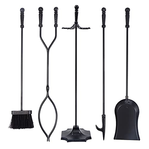 Haard Hulpmiddel 5 PC'S HARDTH TOOL PULIER SET Fire TOOLS SET BLACK 31 '' Sokkelbasis Vuurplaats gereedschapset - Image 3