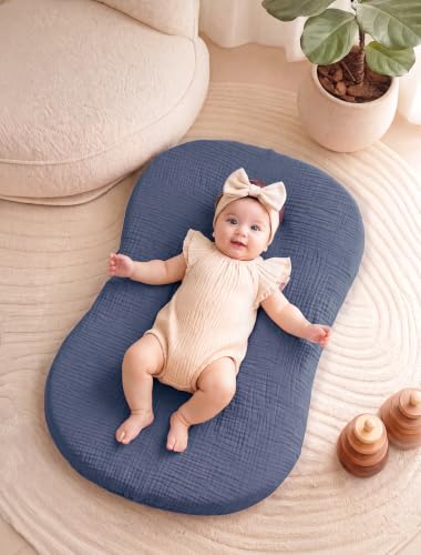 Image of Termichy Muslin Cover for Baby Lounger: Fitted for 30x20 Baby Nest | Breathable Cotton Silpcovers for Infant Support Cushion - Removable & Machine Washable for Clean Spit-up & Drool