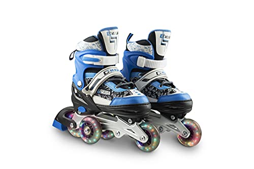 3-in-1 Skates Kids Roller Skates,Adjustable 4 Sizes Skates with All Wheels Light Up for Boys and Girls,Safe and Durable Children Rainbow Roller Skates Perfect for Beginners (Blue, S)