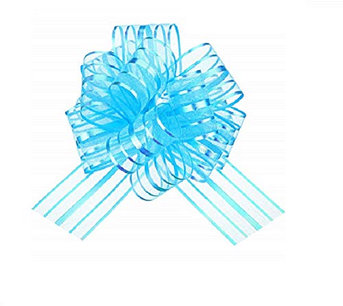 APOLLINE INDIA Light Blue Colour Pull Bow Organza Striped Ribbon String with 35'' Long Tulle Tails for Party Wedding Cars Birthday Decorating Gifts Bridal Gift Wrapping Bows Gift Bows (Pack of 10) 2