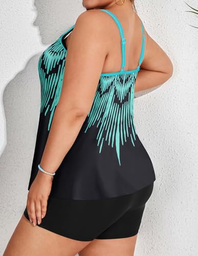 Hanna Nikole Damen Bauchweg Bademode Große Größe Tankini Hohe Taille Badeshorts Blau 56 3