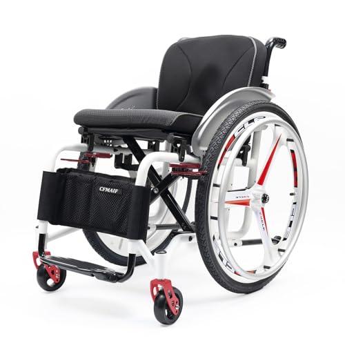 Image of Portable Aluminum Folding Wheelchair, Lightweight Manual Sports Chair with Anti-Tipper, Quick Release Rear Wheels(A,40cm /15.7in Seat)