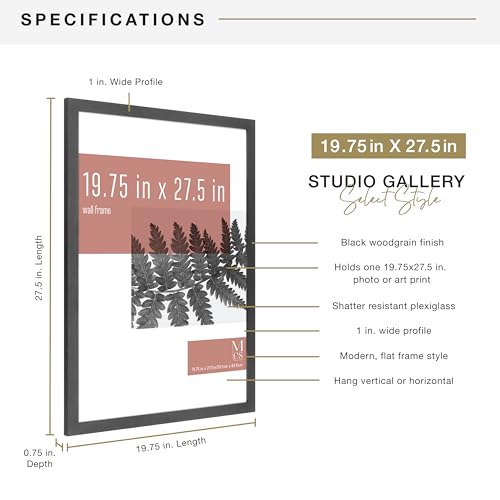 MCS Studio Gallery 19.75x27.5 Poster Frame Black Woodgrain, Vertical & Horizontal Wall Hanging Large Picture Frame for Photos, Posters & Art Prints (1-Pack)