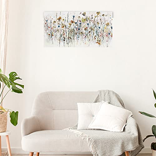 Fine Art Canvas Watercolor Wildflowers Canvas Print By Artist Studio Arts For Living Room, Bedroom, Bathroom, Kitchen, Office, Bar, Dining & Guest Room - Ready To Hang - 40Inw X 21Inh, 40 In X 21 In (W X H) #TOP1