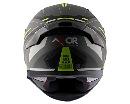 Image of Axor Apex Turbine ISI ECE DOT Certified Full Face Dual Visor Helmet for Men and Women with Pinlock Fitted Outer Clear Visor and Inner Smoke Sun Visor Dull Black Neon Grey Helmet-XL