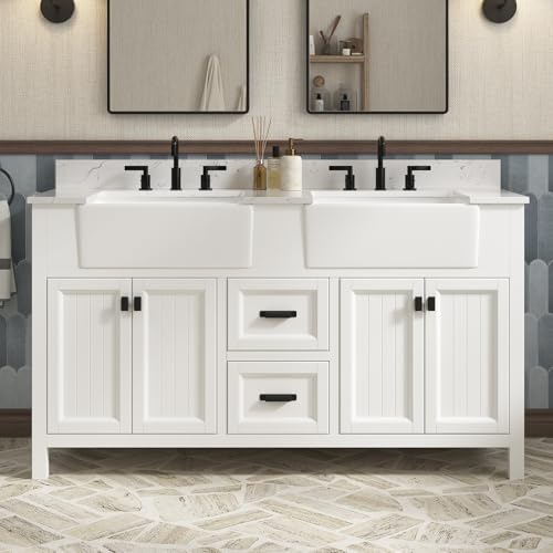 DELUXE LIVING 60 Inch Bathroom Vanity with Double Sink, Farmhouse