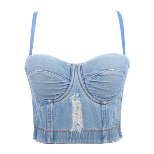Top de espina de pescado vaquero con chaleco halter mujer hermosa espalda 2