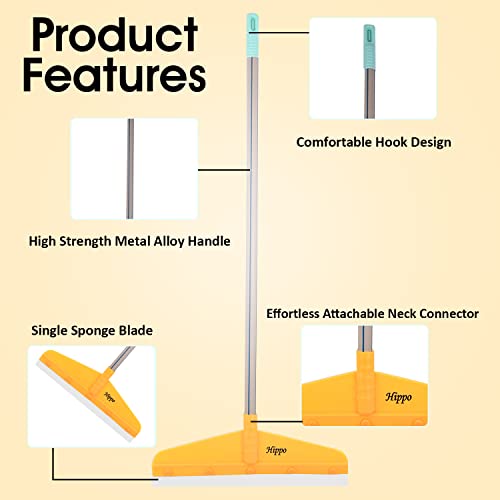 Image of Zureni Hippo Floor Cleaning Wiper with Long Handle & Wide Foam for Bathroom Tiles, Garage Concrete, Deck and Windows - (Random Color, Pack of 1)