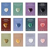 12 Stück Heilsteine Herz Edelsteine Set mit 12 Karten, Pocket Kristalle Mutsteine Glückssteine, Kleiner Glücksbringer Kleine Geschenke zum Valentinstag & Schulparty Tauschgeschenk