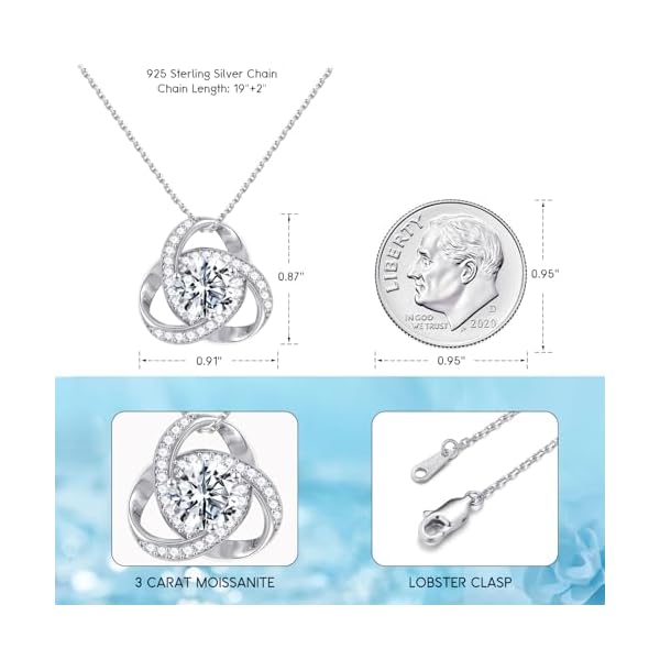 MOOSEA Love Knot Moissanite Necklace for Women, 1-3 ct D Color VVS1 Clarity 925 Sterling Silver Moissanite Pendant Necklace, Anniversary Birthday Gifts for Women Wife Mom Girlfriend Jewelry Gifts - Image 5