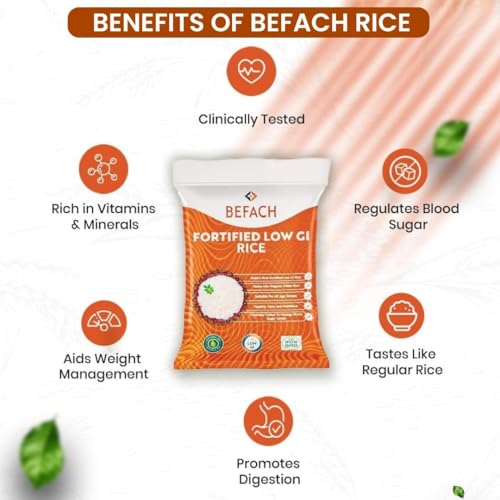 Befach Fortified Low GI Rice | Certified by National Institute of Nutrition | Low Sugar | Low GI | No Pesticides, Non GMO, Perfect for Diet & Diabetic People | 18 kg (Pack of 4)