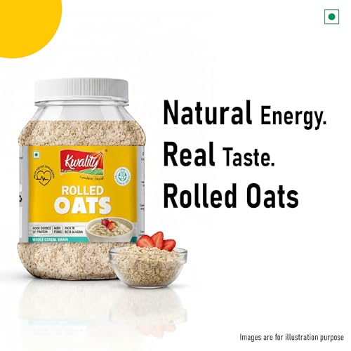 Image of Kwality Rolled Oats Jar 1kg | Wholegrain Oatmeal for Healthy Breakfast | High Fiber & Protein | Gluten-Free | No Added Sugar | Weight Management Friendly | Quick Cooking in 5-8 Minutes
