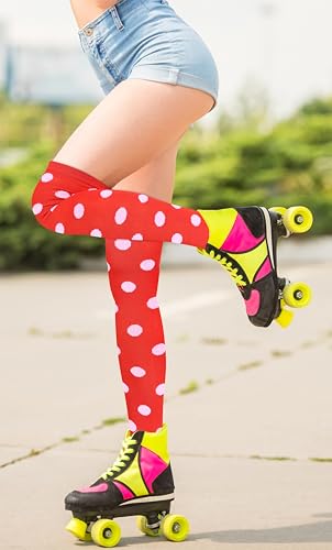 Image of Violet Mist Thigh High Socks for Women Novelty Polka Dot Over the Knee High Socks Black Funny Extra Long Sock Thigh Highs