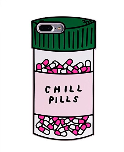 3D Green Chill Pills Case for iPhone 7Plus / 8Plus Large Size Thick Soft Silicone Gel Rubber Shockproof Protective Cool Fun Cute Lovely Capsule Gift Kids Teens Girls Men Women Guys