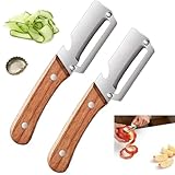2 Stück-Pack Multifunktionaler Küchenschäler, 3-in-1-Obst und Gemüseschäler mit Flaschenöffner, Holzgriff, Edelstahl-Gemüseschäler, Universeller Schäler für Äpfel, Kürbisse, Küchenwerkzeuge (2 Pcs)