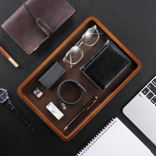 ProCase Wood Valet Tray for Men, Key Tray, Desk & Nightstand -DarkBrown - 3