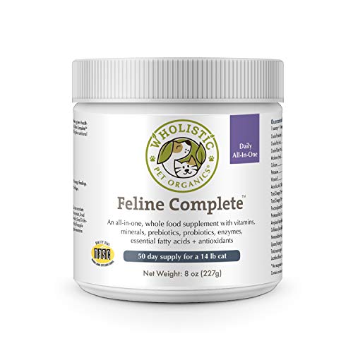 Wholistic Pet Organics Feline Complete: Cat Multivitamins for Total Body Health - Cat Supplement with Vitamins, Minerals, Prebiotics, Probiotics, Antioxidants and More - 8 Oz