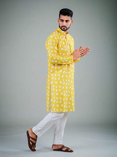 ELINA FASHION Men's Indian Satin Cotton Kurta Pajama Set Tunic Traditional Kurta Payjama Wear4