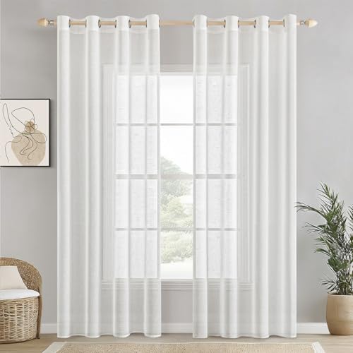 EMEMA Voile Vorhang Sheer Leinenvorhang Transparente Leinen Gardinen Ösenschal Wohnzimmer Wohnzimmer Modern 2er Set Fensterschal Dekoschal Schlafzimmer mit Ösen 140 x 260cm (B x H) Weiß EMEMA Voile Vorhang Sheer Leinenvorhang Transparente Leinen Gardinen Ösenschal Wohnzimmer Wohnzimmer Modern 2er Set Fensterschal Dekoschal Schlafzimmer mit Ösen 140 x 260cm (B x H) Weiß