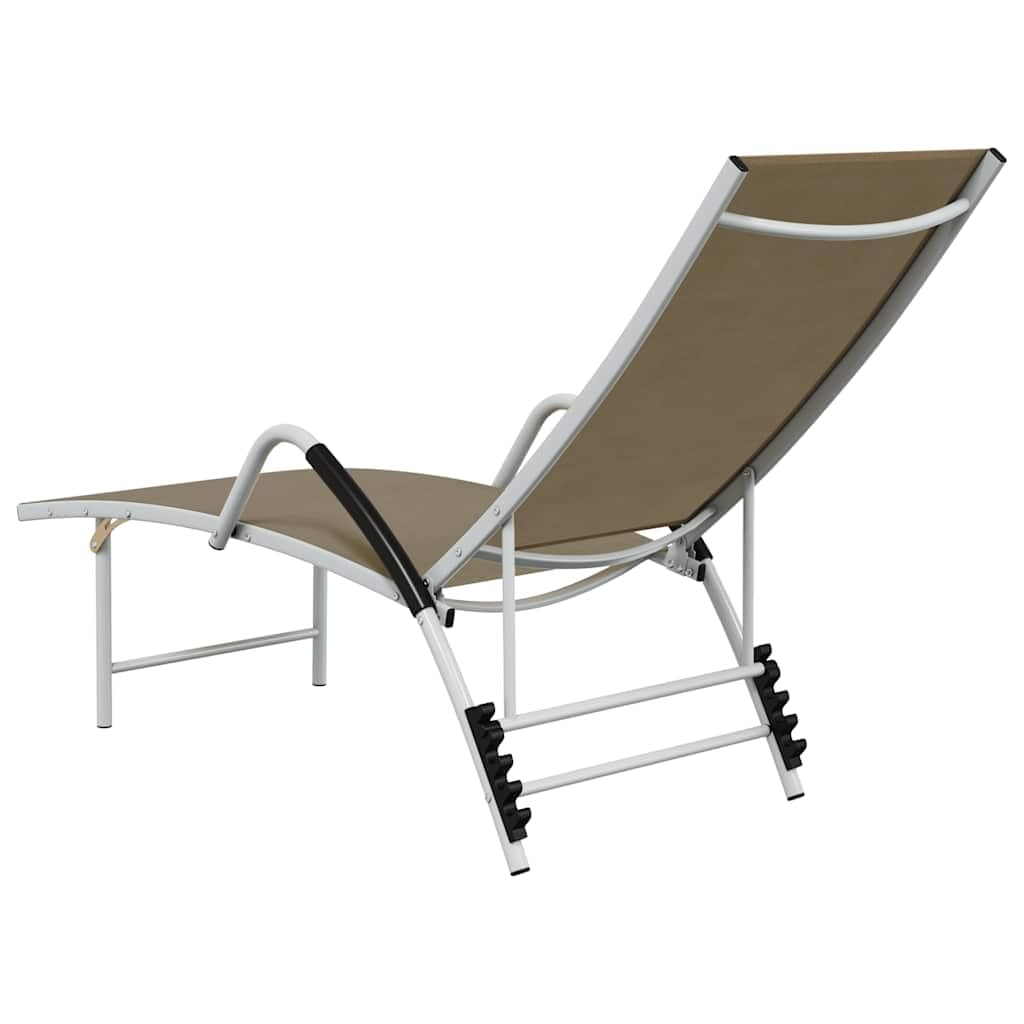 Leżak do opalania, tekstylen i aluminium, taupe, regulowany, ergonomiczny, z oparciem, do ogrodu, na taras, balkon, do wypoczynku, odporny na warunki atmosferyczne, wygodny