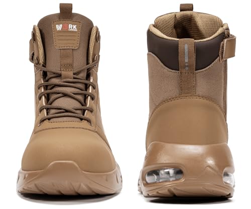 Image of LARNMERN Steel Toe Boot Men Non Slip Work Shoe Rainproof Safety Toe Sneaker Side Zipper Industrail Boot High Top Tactical Shoe