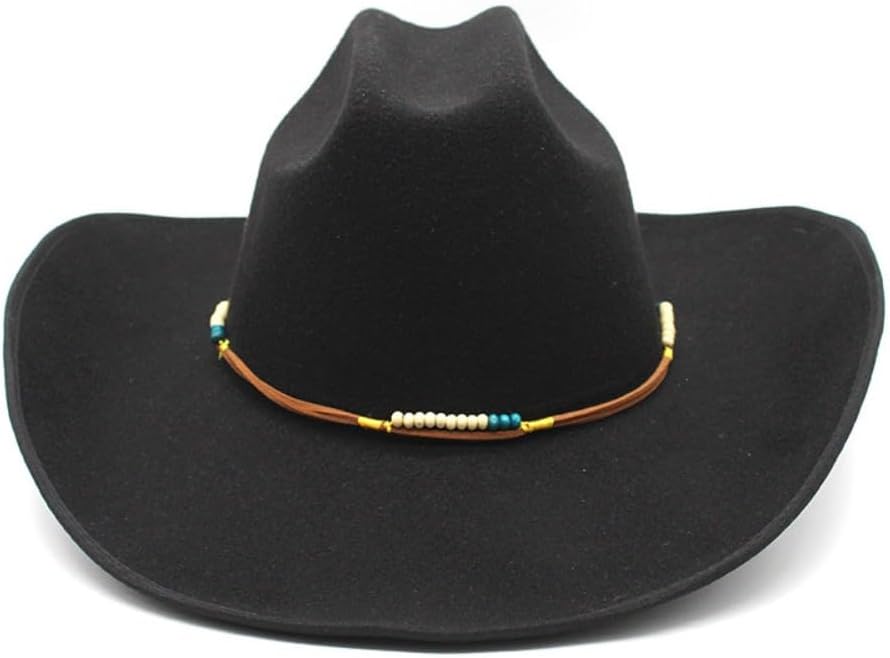Western Cowboy Hat, White Felt with Leather Band, One Size Fits Most