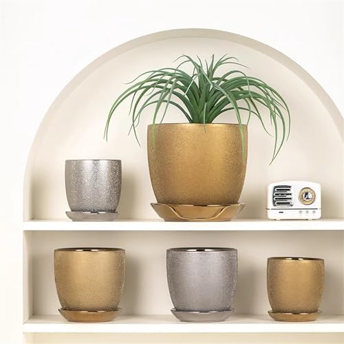 Luksusowa ceramiczna doniczka na kwiaty z tacą na storczyki – elegancka doniczka do wnętrz do salonu, prosty złoty design, idealna dla Phalaenopsis i małych roślin.