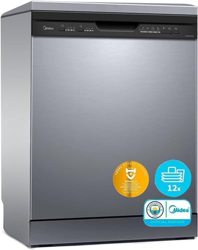 Midea Lavavajillas 60 cm+++ Inox para 12 servicios - Lavaplatos libre instalación - Compacto con 5 Programas de Lavado integrable - Filtro Antibacterias y Programación Horaria Nuevo Modelo